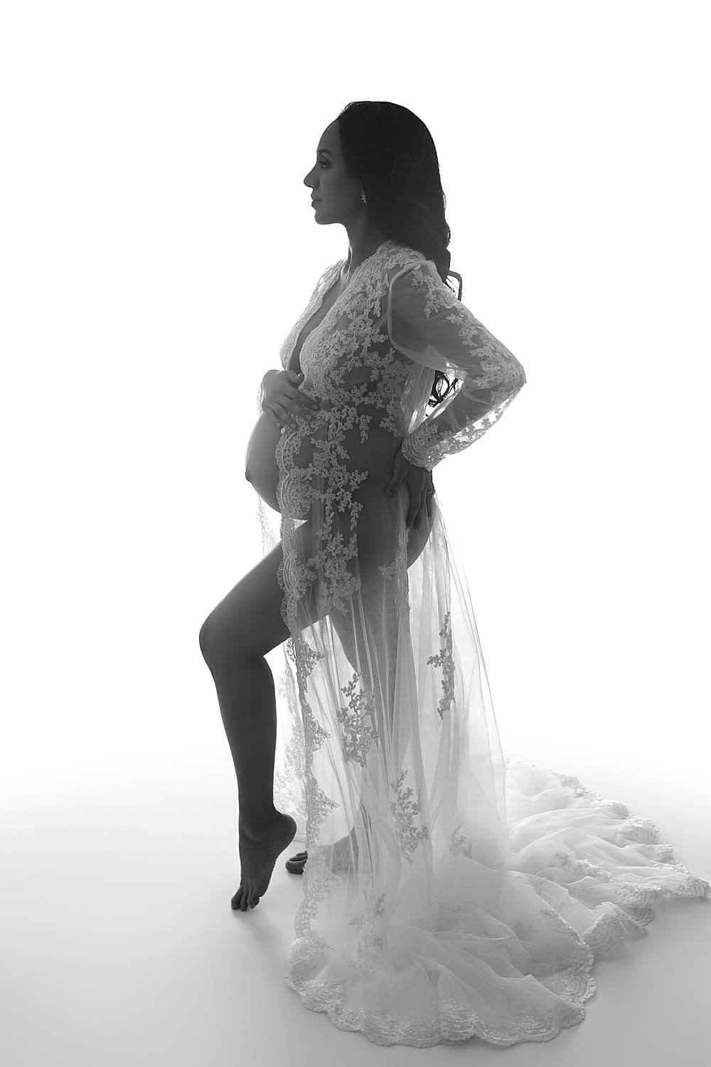 pregnant silhouette in white robe in hollywood, FL