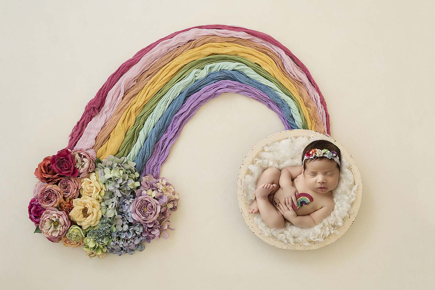rainbow baby in bowl newborn session in davie, FL